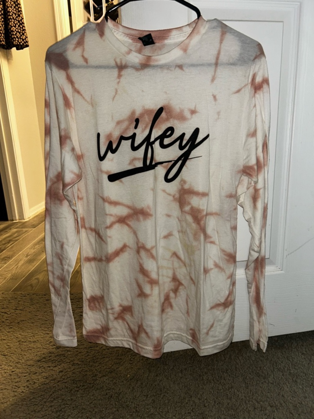 Wifey Tie-Dye Long Sleeve Tee - White & Dusty Rose